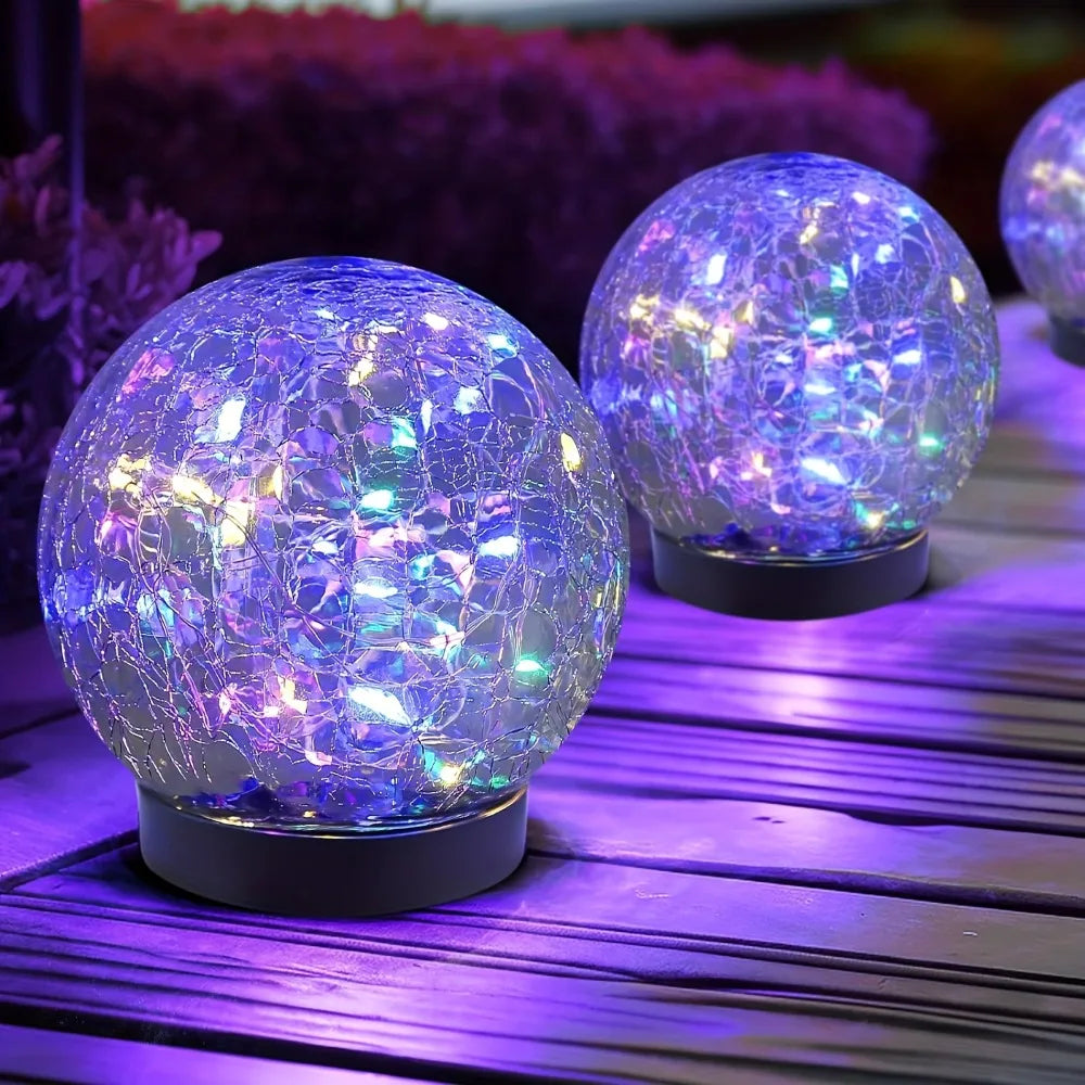 Solar Cracked Glass Globes - Waterproof Outdoor Ball Lights for Patio/Yard Decor