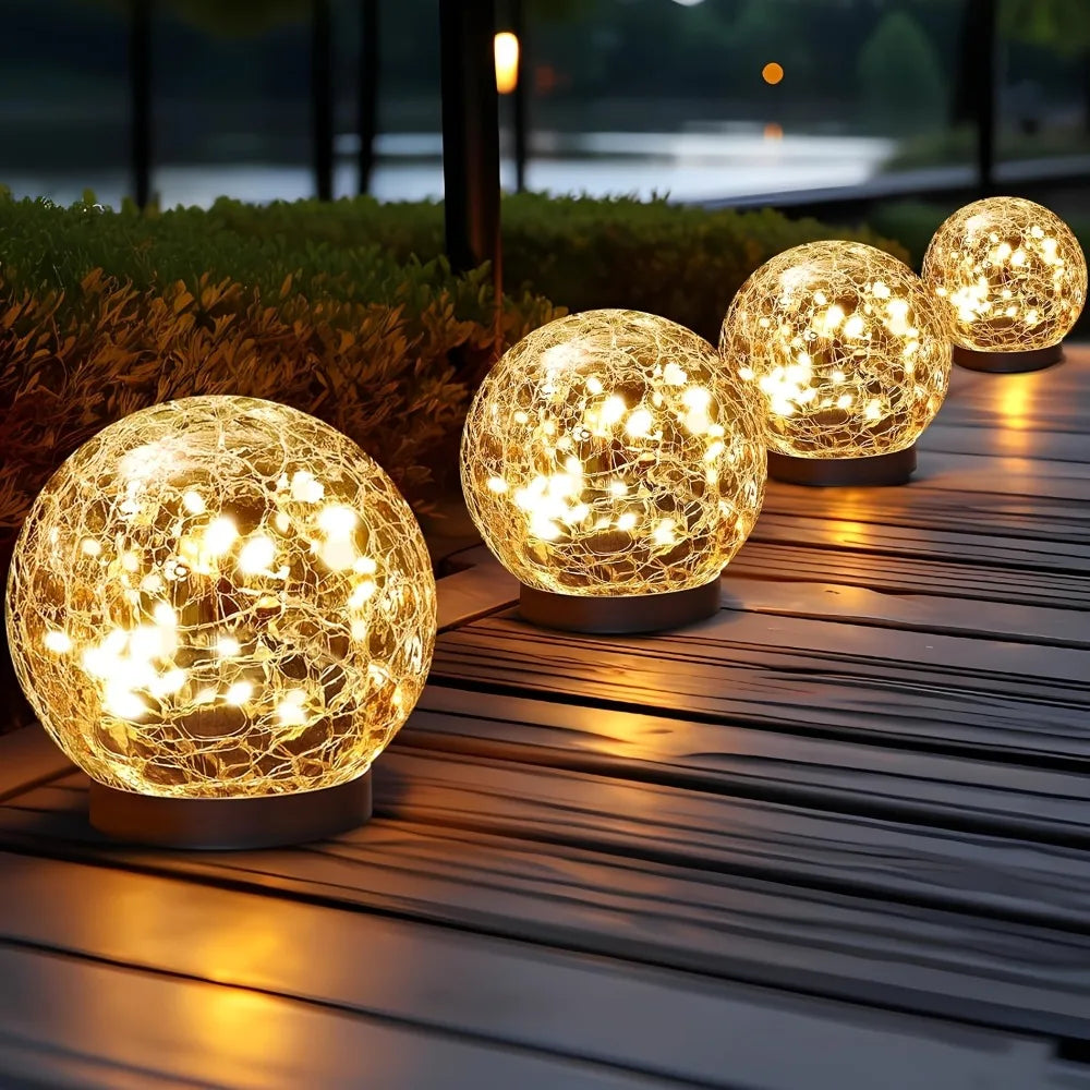 Solar Cracked Glass Globes - Waterproof Outdoor Ball Lights for Patio/Yard Decor
