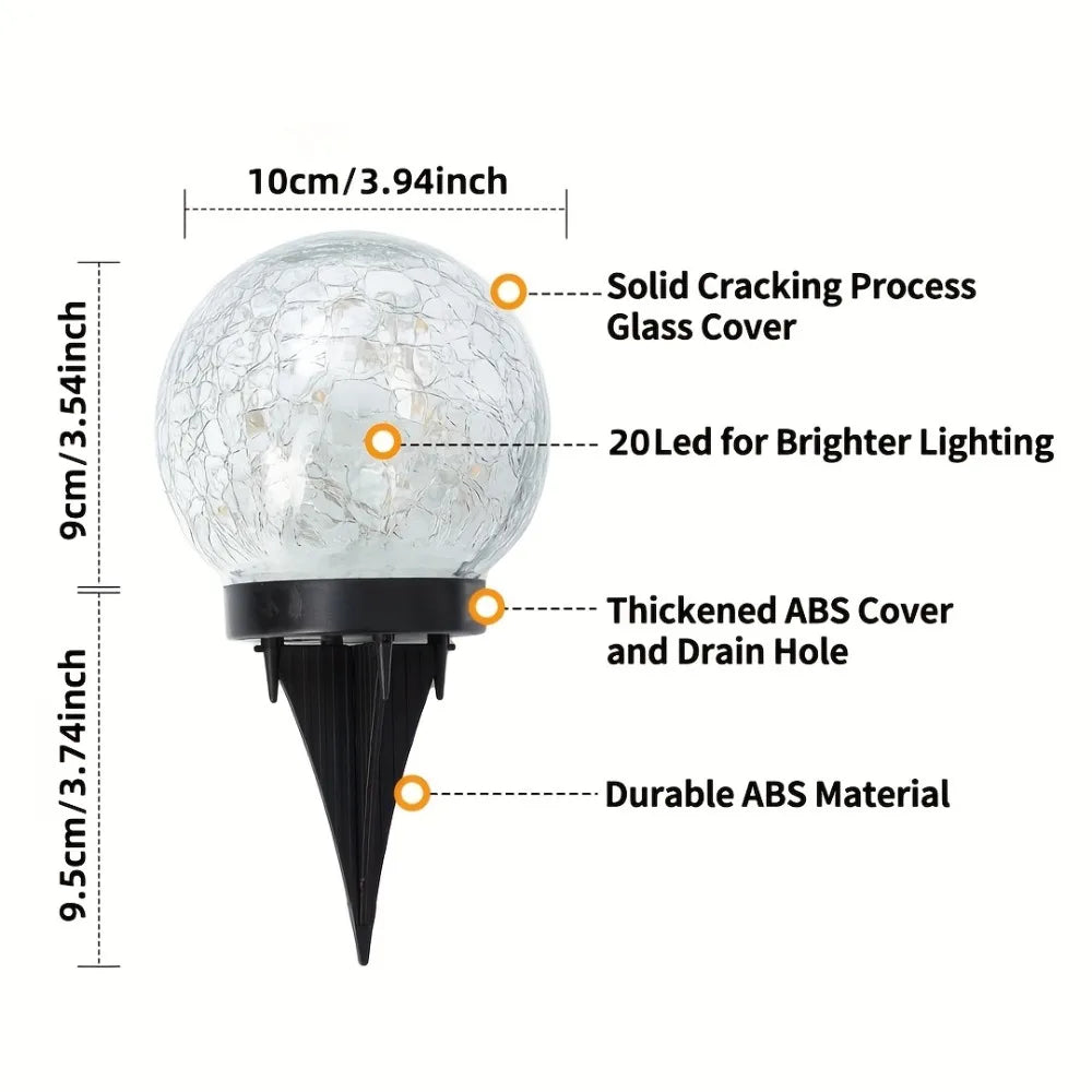 Solar Cracked Glass Globes - Waterproof Outdoor Ball Lights for Patio/Yard Decor