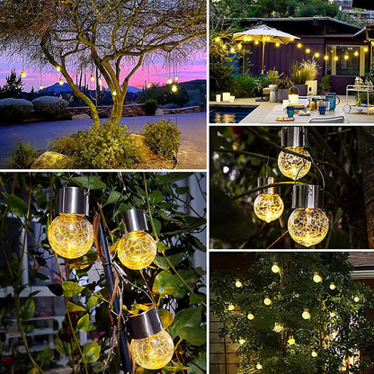 Hanging Solar Lights Glass Ball Shape Crack Pattern Energy Saving Solar Charging Automatic Sensing Bulbs for Outdoor