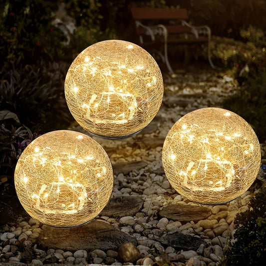 Solar Cracked Glass Globes - Waterproof Outdoor Ball Lights for Patio/Yard Decor